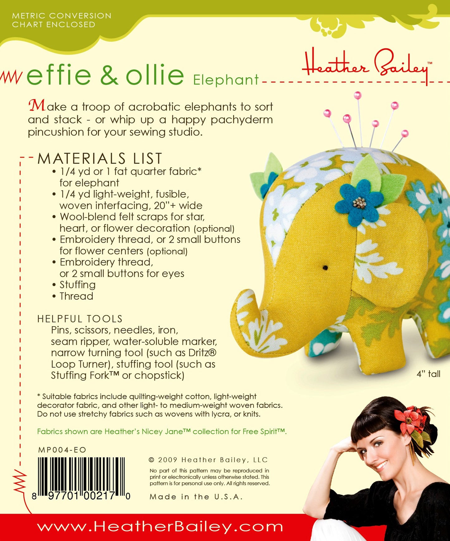 Effie and Ollie Elephant Pattern By Heather Bailey Sewing Patterns