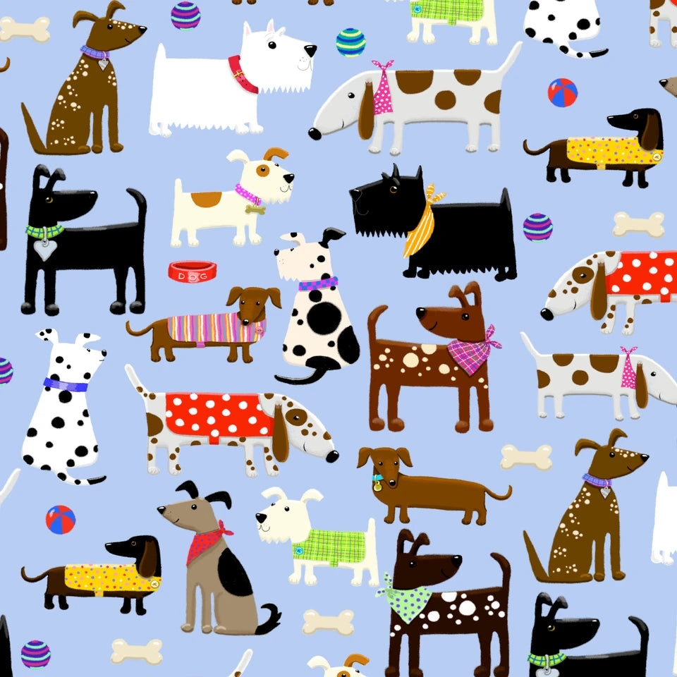 A. E. Nathan - Comfy Prints Flannel - Dog Breeds on Blue - N-0970-11 BLUE