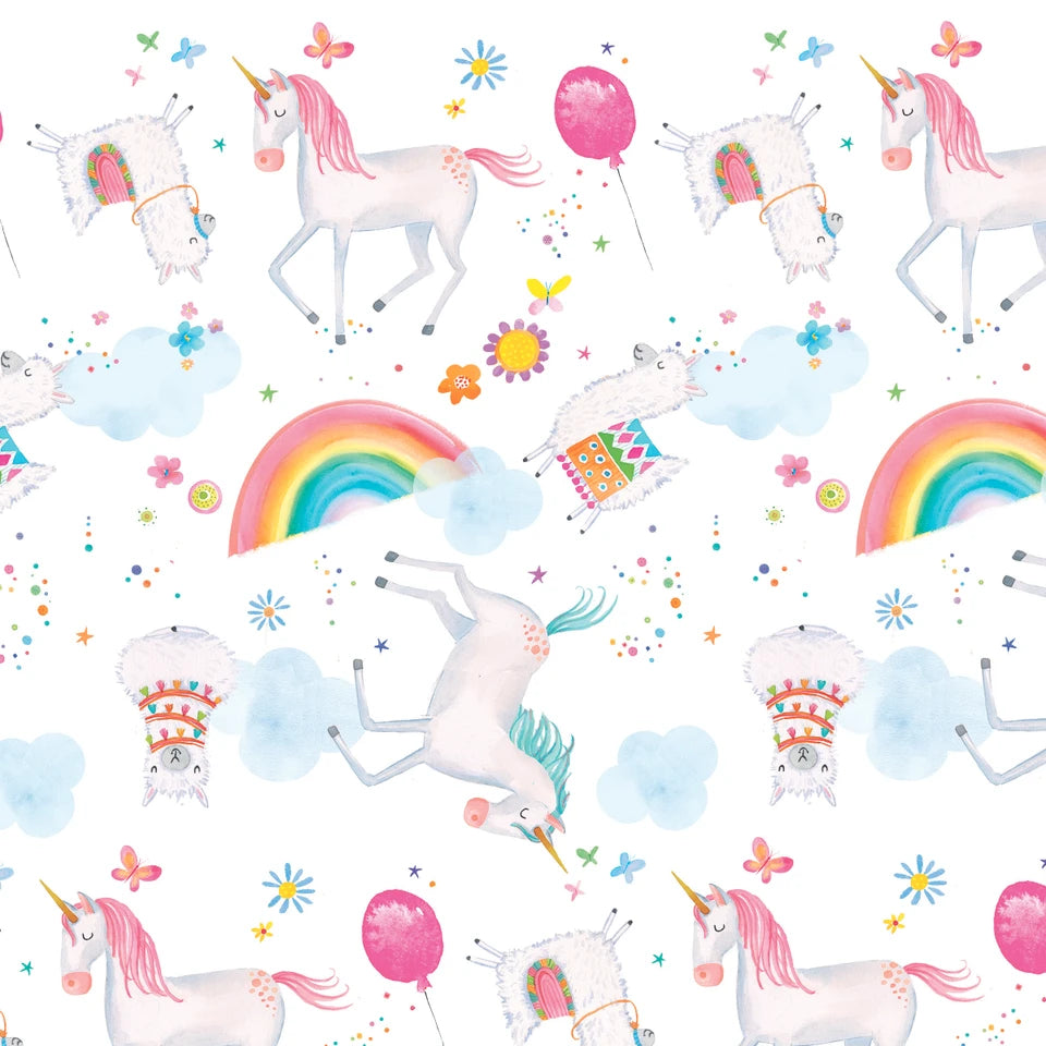A. E. Nathan - Comfy Prints Flannel - Rainbows Unicorns Llamas - N-0975-21 WHITE
