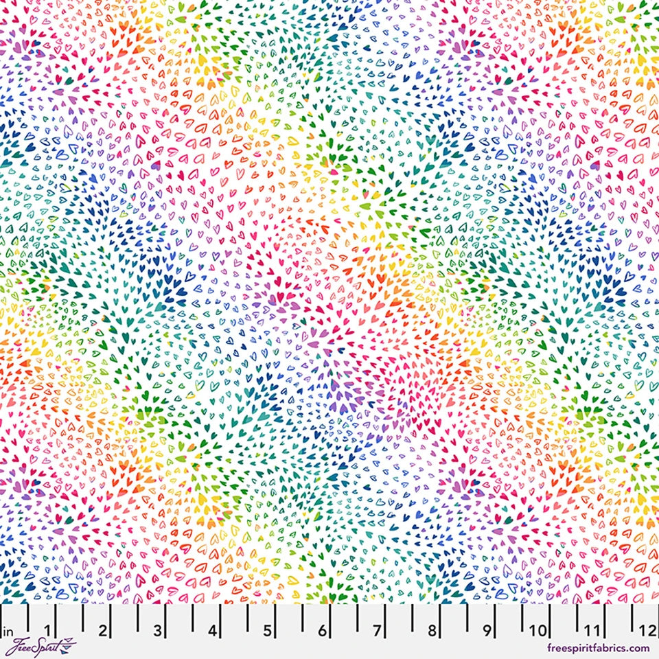 FreeSpirit - Rainbow Little Hearts on White - PWKT055.XWHITE