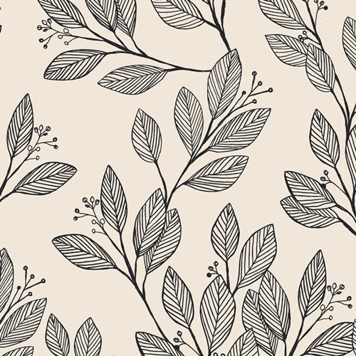 Art Gallery Fabrics - Laurel Daring in Rayon - Black Branches and Leaves on Cream - R-28508