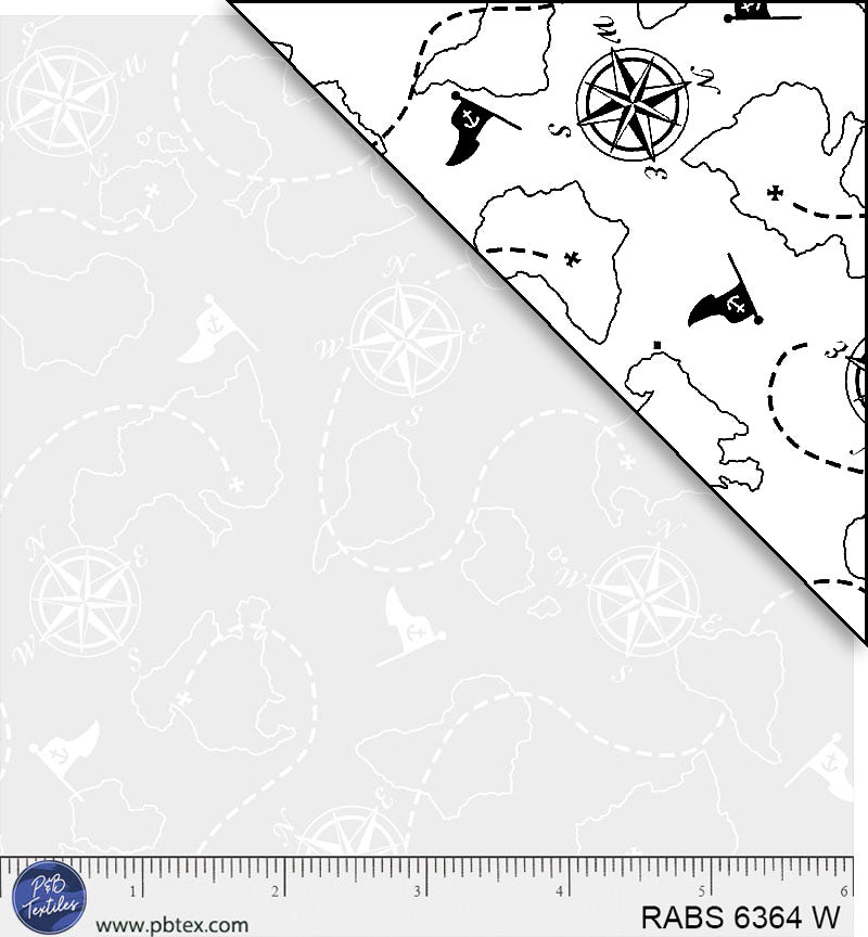 Preorder - P & B Textiles - Ramblings by the Sea - White on White - Compass Map - RABS 6364 W - Ships July 2026
