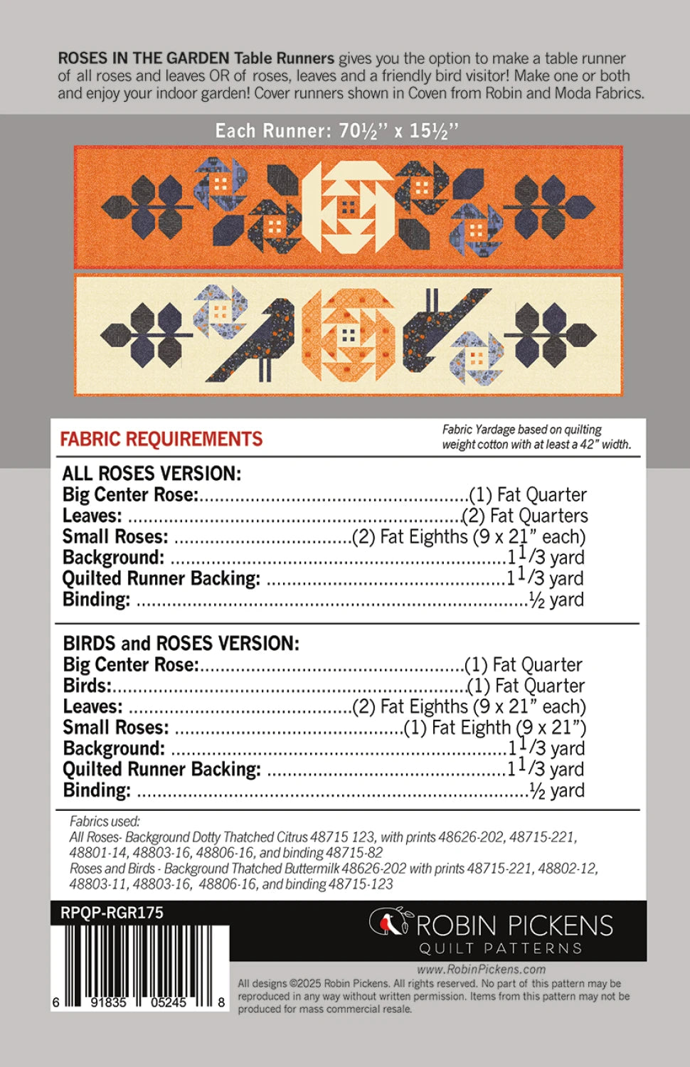 Roses in the Garden Table Runner Pattern By Robin Pickens