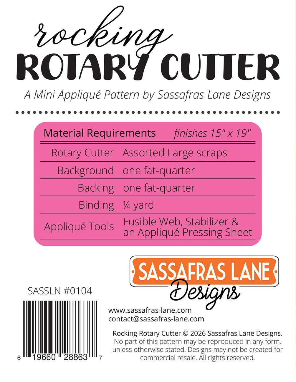Rocking Rotary Cutter Mini Quilt Pattern By Sassafras Lane