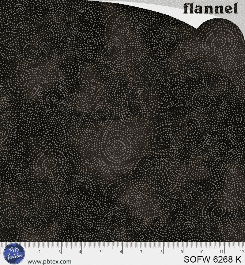 P & B Textiles - Solstice Flannel 108" Wide Quilt Backing Fabric - Black Serene Swirls - SOFW 6268 K