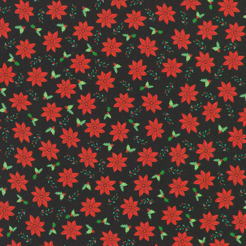 Robert Kaufman - Tiny Tidings - Christmas Poinsettias - SRKD-23907-2 BLACK
