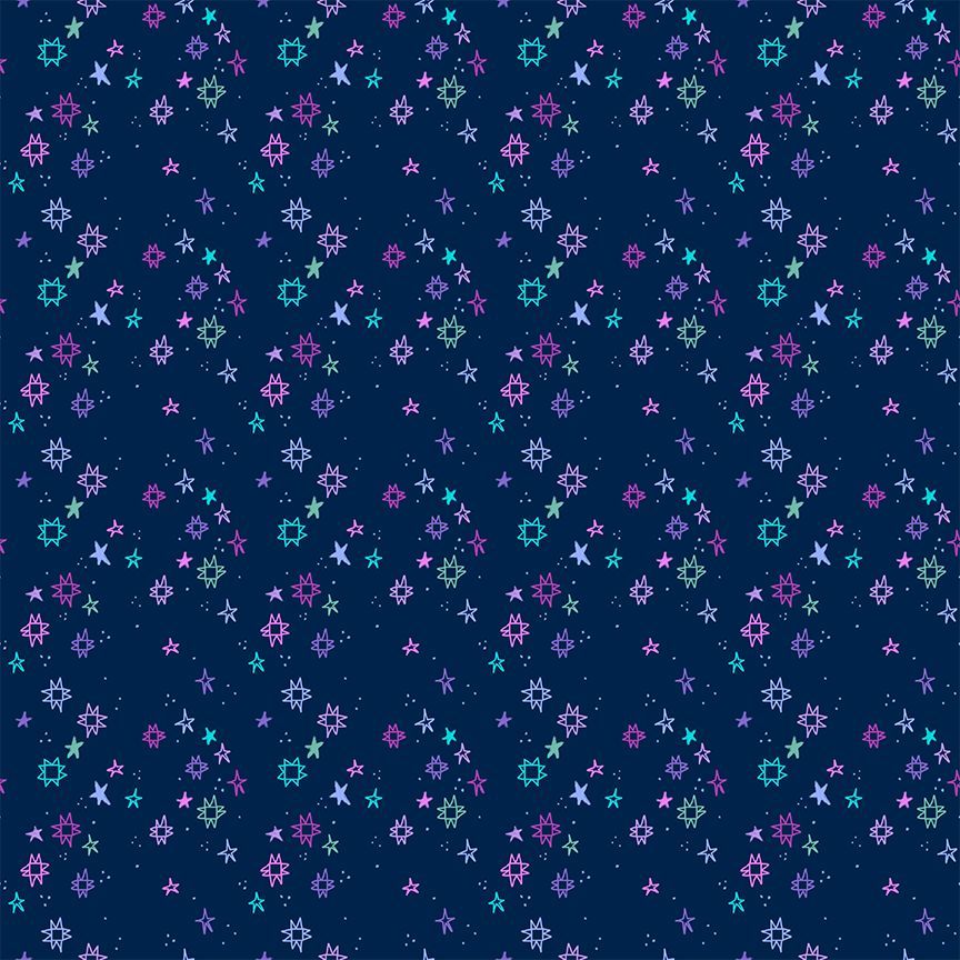 Dear Stella - Pammie Jane - Quiltstellation - Blue / Green / Purple on Dark Blue Quilt Stars Blender - STELLA - DPJ3675 SATURN