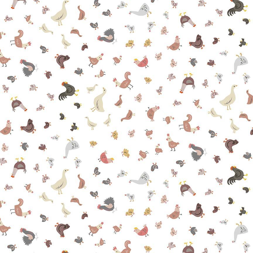 Dear Stella - Hogs and Kisses Flannel - Time to Wing It Chickens Goose Chicks - STELLA - F3609 WHITE
