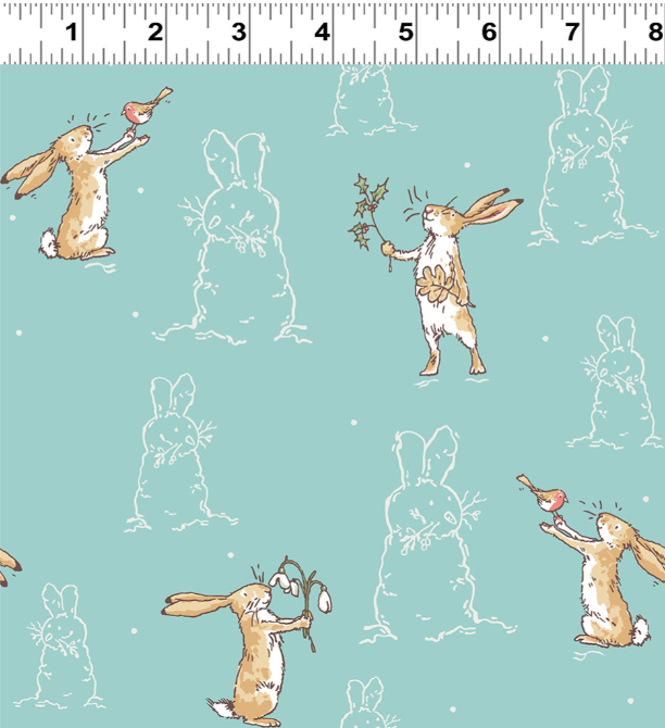 Preorder - Clothworks - Guess How Much I Love You - Winter Bunnies Flannel - Y4823-104 Teal - Ships May 2026