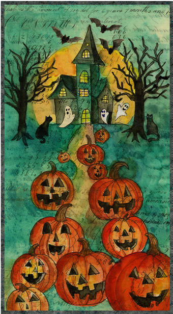 Preorder - Clothworks - Emerald Hallow - Halloween Haunted House Digital Panel - Y4825-107 Emerald - Ships May 2026