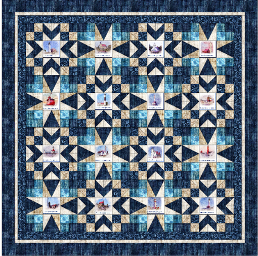 Blue Water Beacons - All Michigan Shop Hop 2026 AMISH Hartland Quilt Shop Exclusive Quilt Kit For Featured Pattern in AMISH 2026 Magazine
