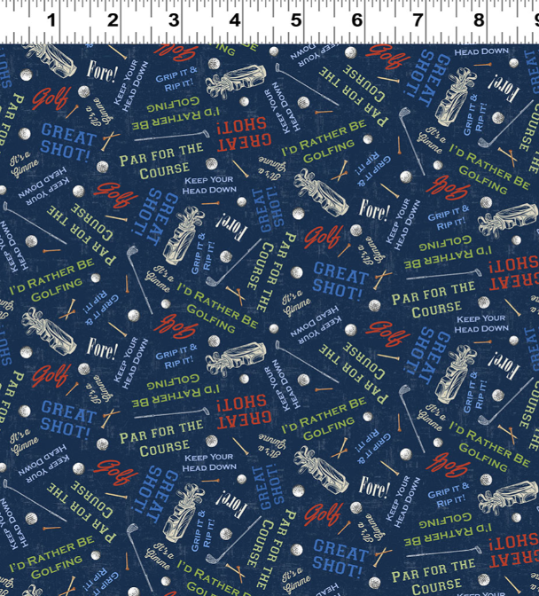 Clothworks - Tee Time - Digital Golf Words Golfing - Y4783-53 Navy Blue