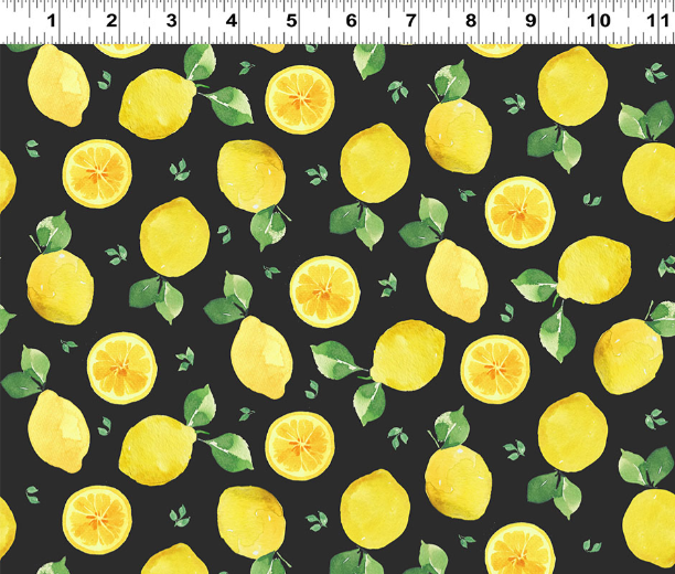Clothworks - Lemon Zest - Tossed Lemon Fruits - Y4735-3 Black