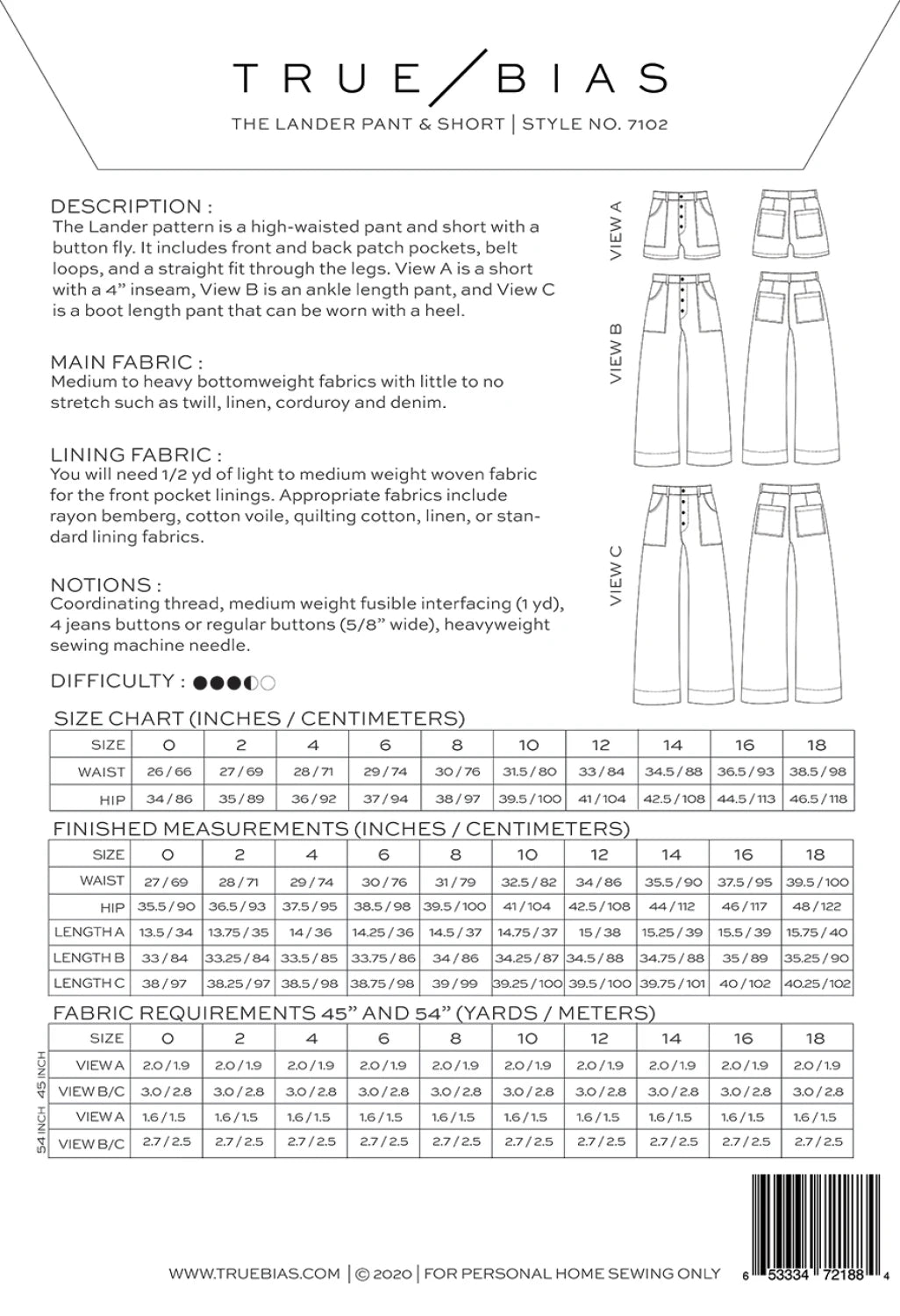 Lander Pants and Shorts Pattern By True Bias