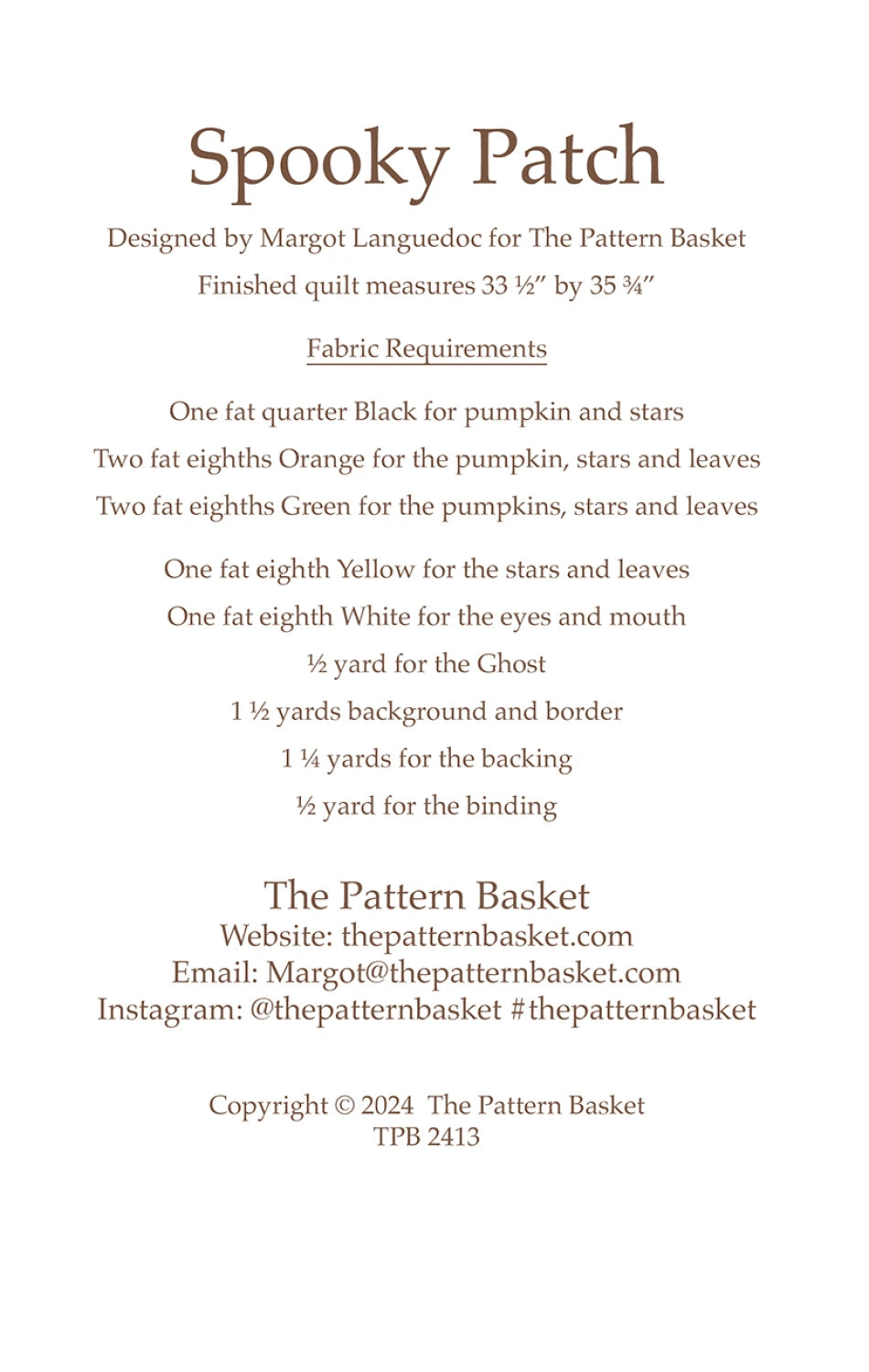 Spooky Patch Quilt Pattern By The Pattern Basket