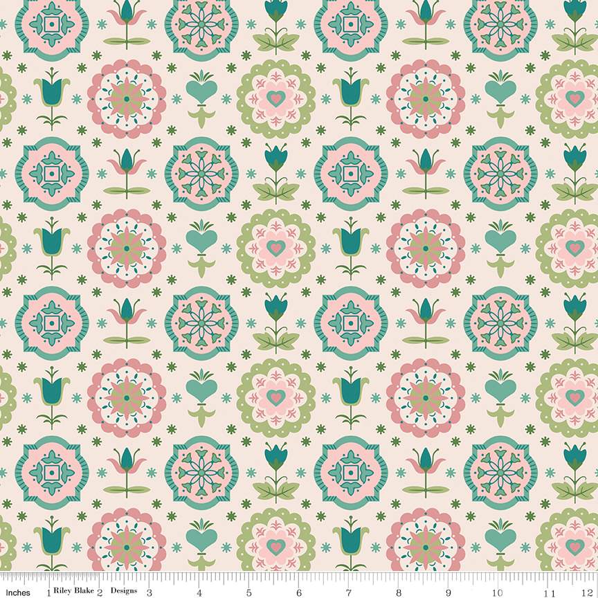 Riley Blake - Lori Holt - Piece and Plenty - 3 Yard Factory Packaged Wideback Fabric Precut - Spring Charm Lagoon