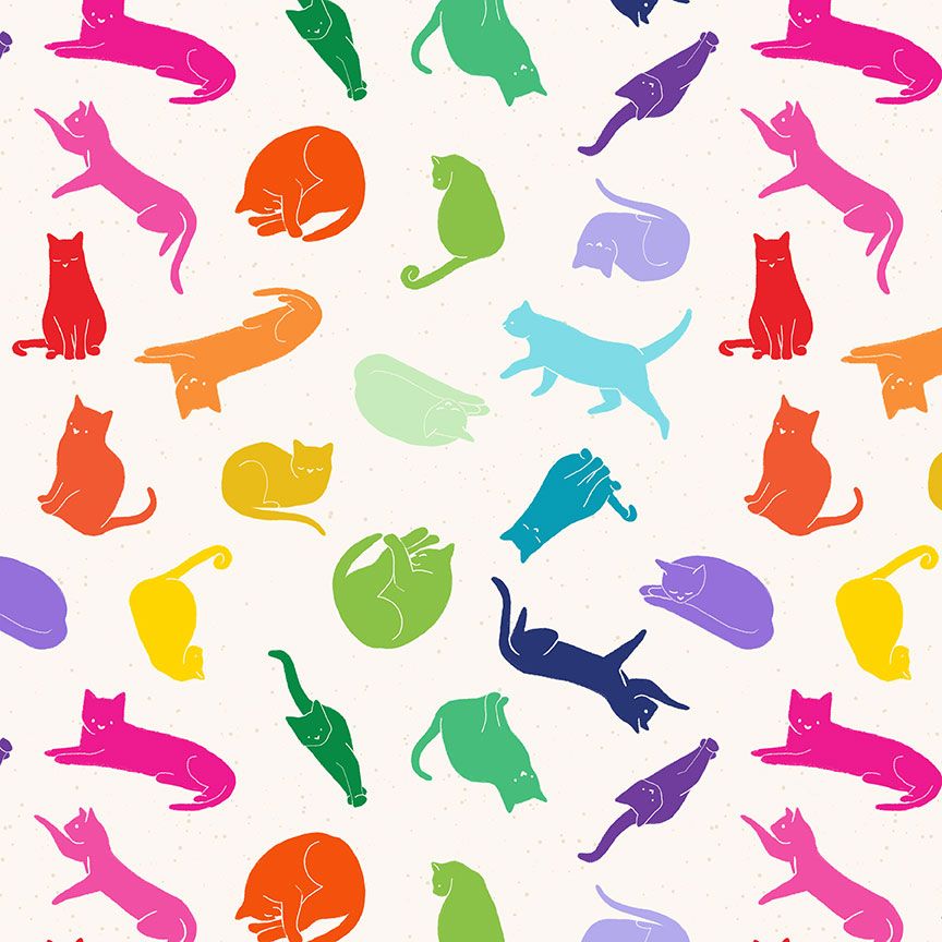 Dear Stella - Pammie Jane - Cat Lady - Rainbow Cats 108" Wide Quilt Backing Wideback Fabric - XSTELLA - DPJ3750