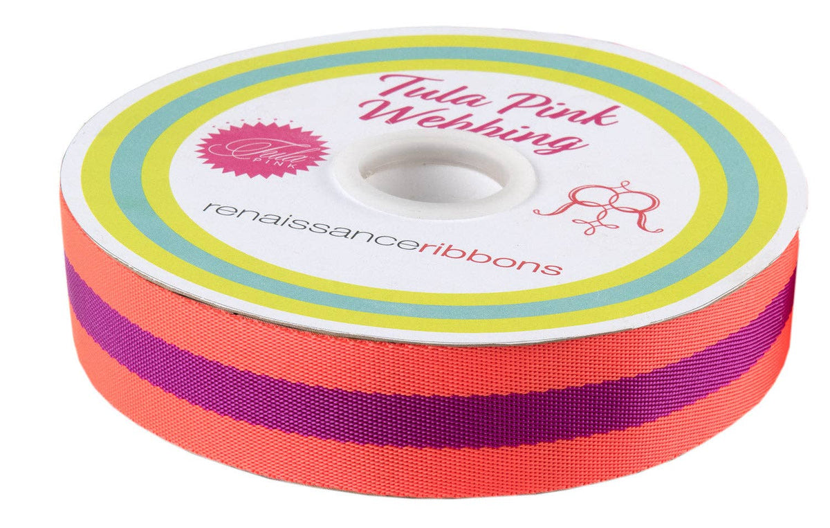 Renaissance Ribbons - Tula Pink - Watermelon and Plum - 1.5" Nylon Webbing - By The Yard