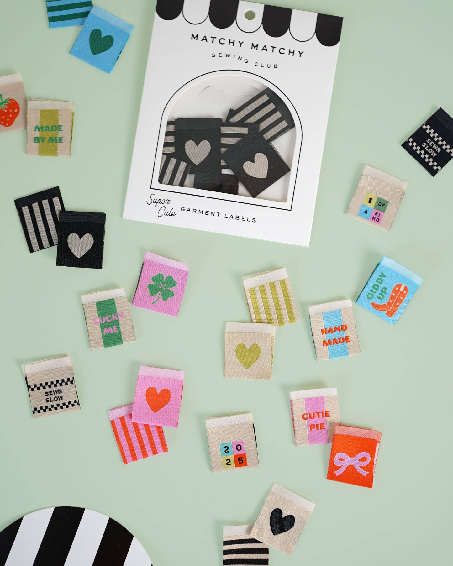Matchy Matchy Sewing Club - Citron Heart and Stripe Square Garment Labels