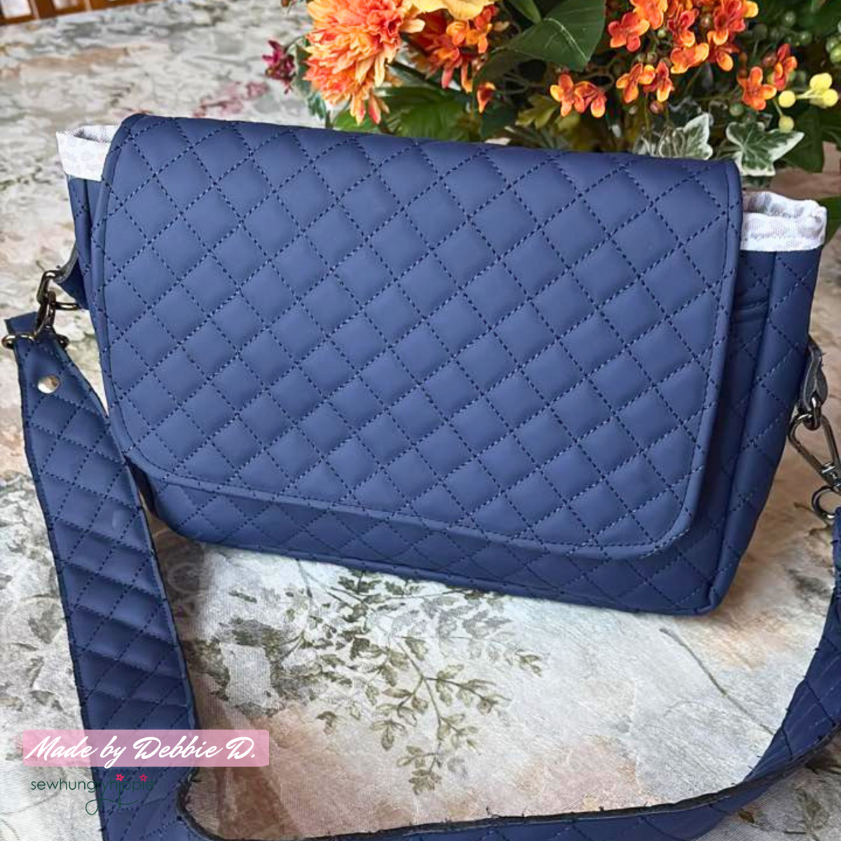 Sew Hungry Hippie - Navy Blue Quilted Vinyl Fabric for Bag Making
