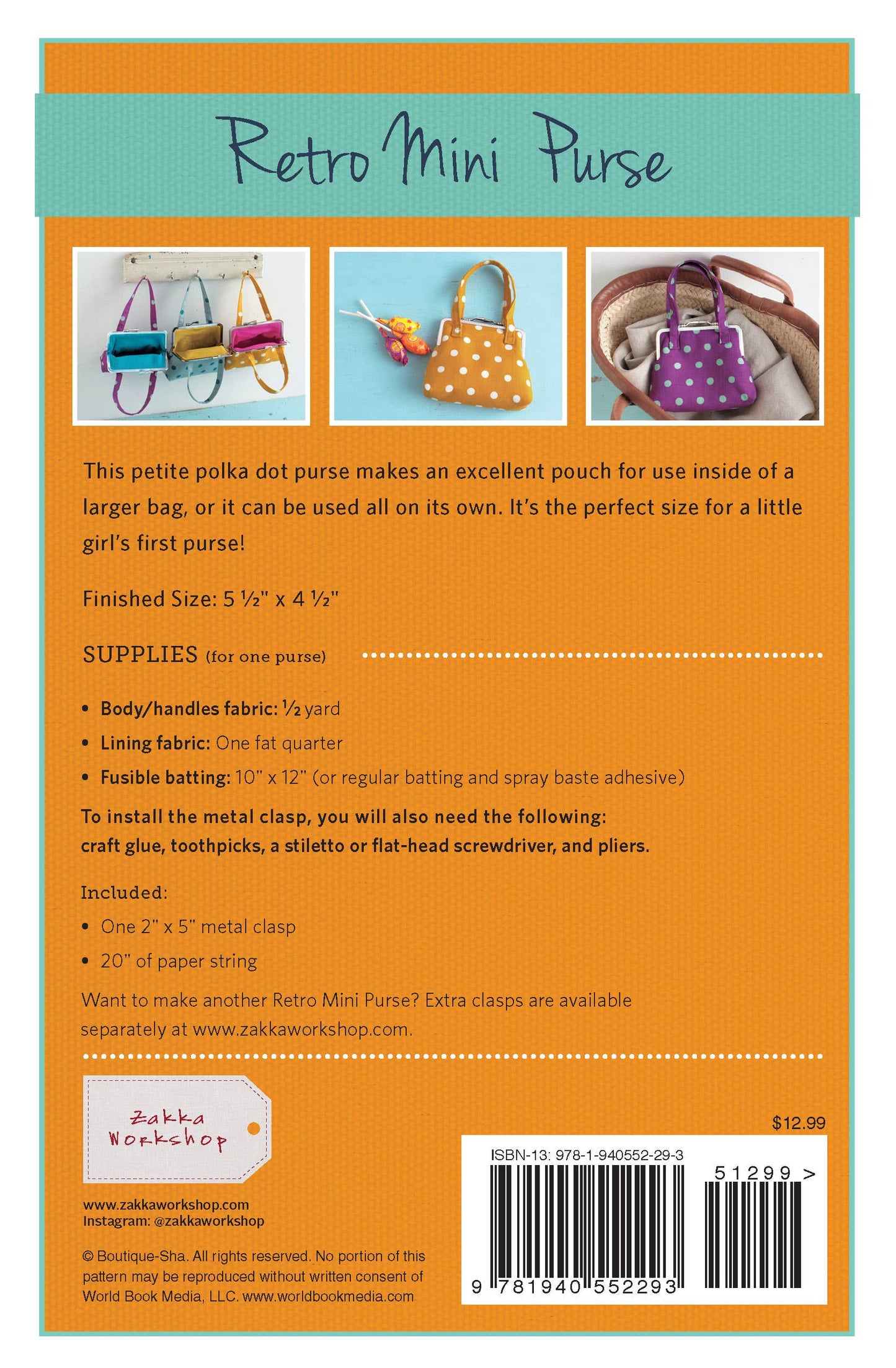 Retro Mini Purse Pattern And Hardware By Zakka Workshop