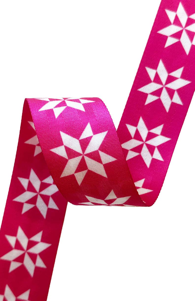 Sassafras Lane - Pink Sawtooth Stars - 2in Handle Webbing - Per Yard