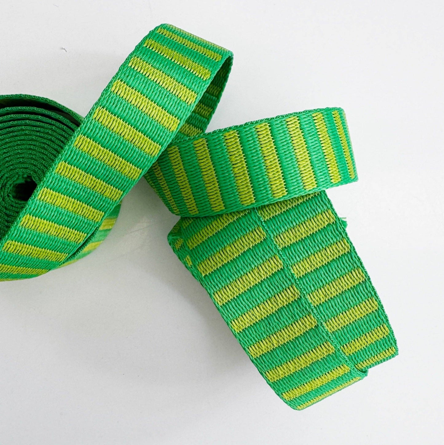 Sew Hungry Hippie Green Jacquard Woven Stripes Webbing – 1" Wide - By the Yard