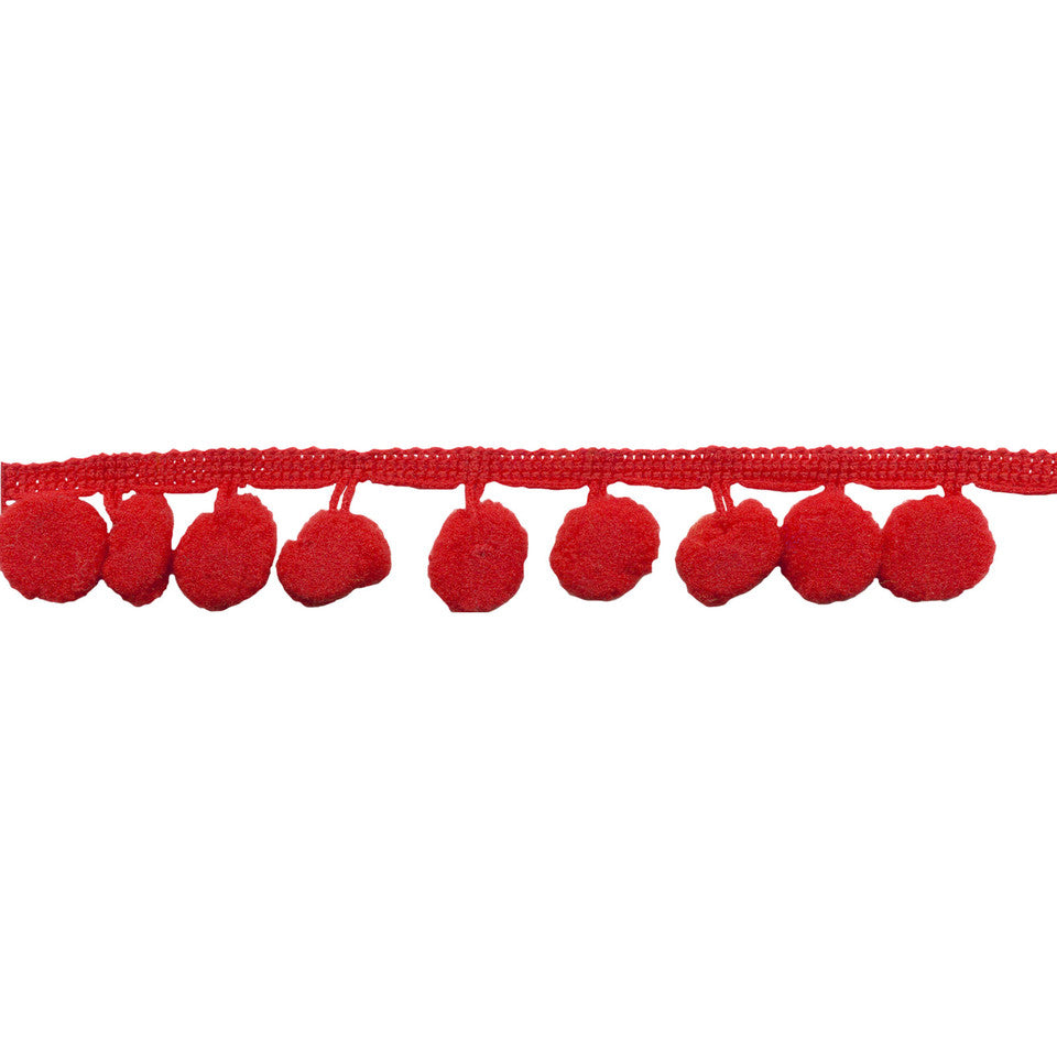 Galaxy Notions Pom Pom Fringe - Red - 25mm - By The Yard