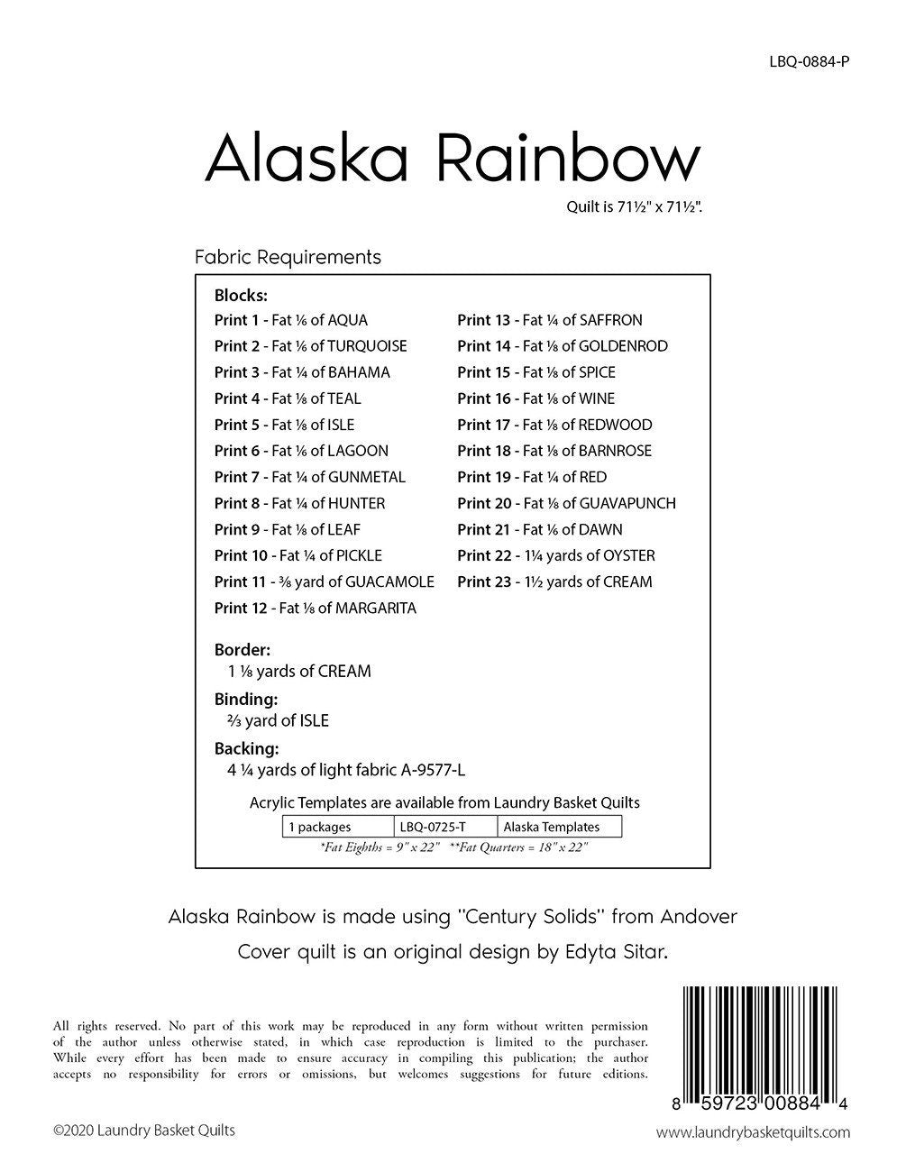 Rainbow Alaska Quilt Pattern -From Laundry Basket Quilts By Sitar, Edyta - Block of the Month Friendly OR Ruler by Creative Grids