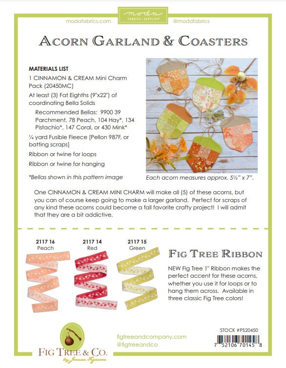 Moda - Fig Tree and Co - Acorn Garland and Coasters - Pattern