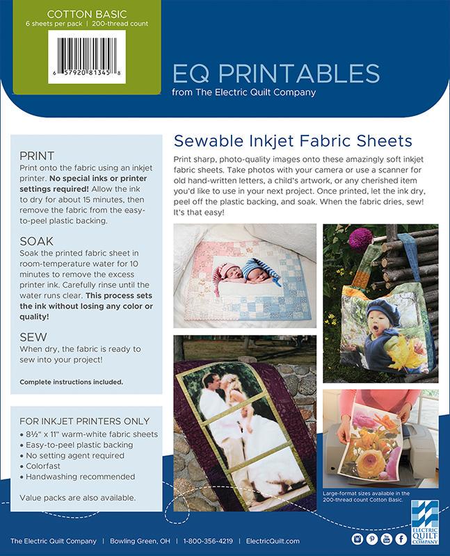 EQ Printables - Inkjet Cotton Sheets 6ct 8.5x11 P FABRC Electric Quilt - Sewable Fabric Sheets