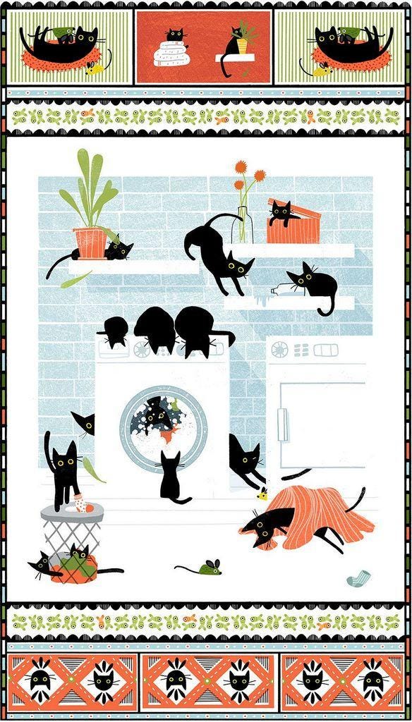 Dear Stella - Cats In The Laundry 24" Panel - PSTELLA-DLW3259 WHITE