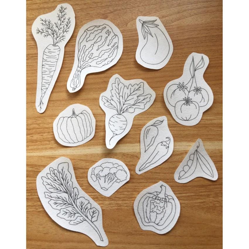 M Creative J Peel, Stick, and Stitch Embroidery Patterns - Mushrooms , Fruits , OR Veggies - Choose Option Below!