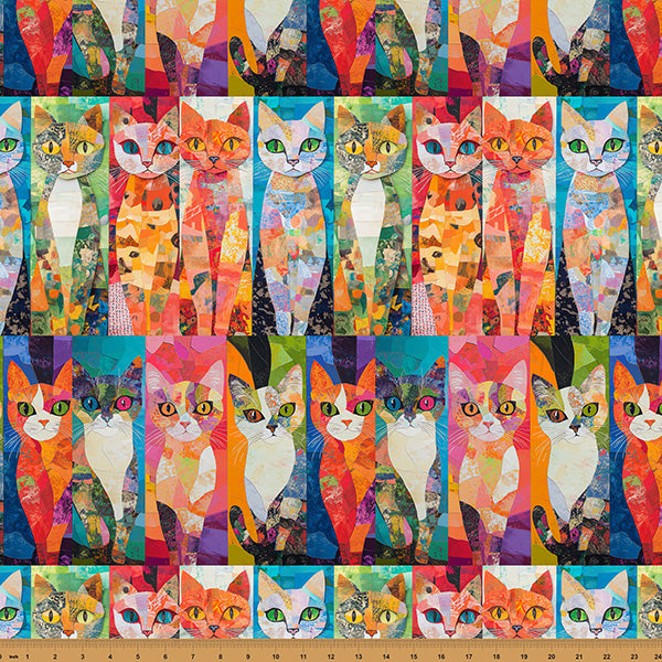 Preorder - Hoffman California Fabrics - Crafty Cats - Rainbow Kitties - X5714-763-Radiant - Expected Release February 2026