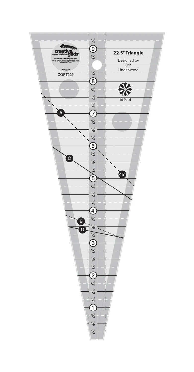 Creative Grids Quit Ruler - 22-1/2 Degree Triangle Ruler - CGRT225