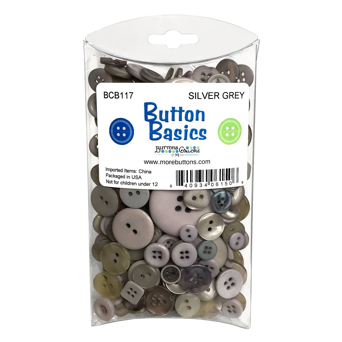 Buttons Galore and More - Button Basics Colorful Craft And Sewing Buttons - Silver Grey