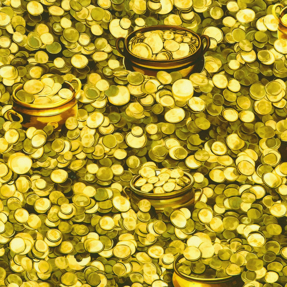 Robert Kaufman - Lucky Clovers - Pot Of Gold Coins - SRKD-23442-133 GOLD
