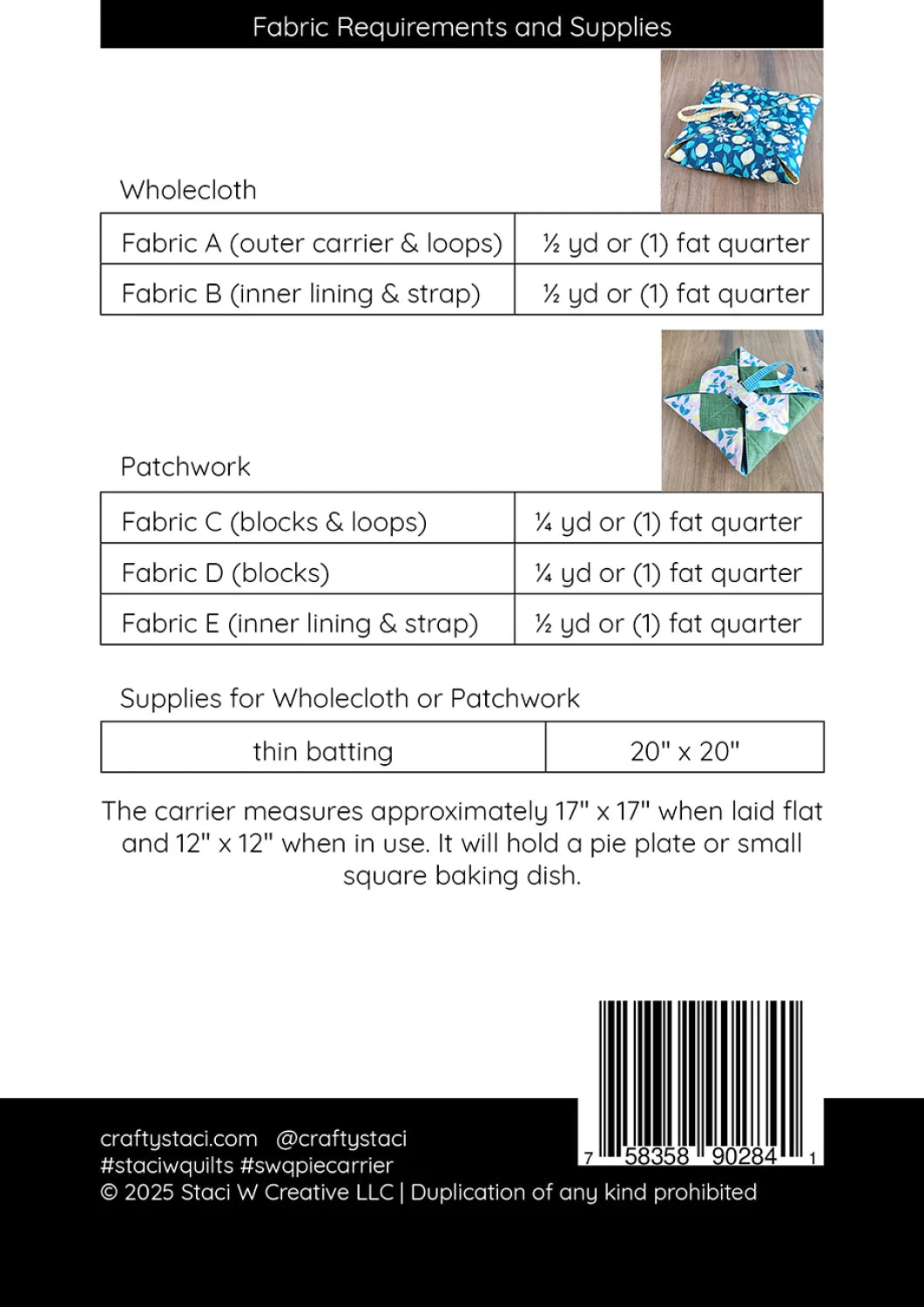 Pie Carrier Pattern By Staci W Quilts