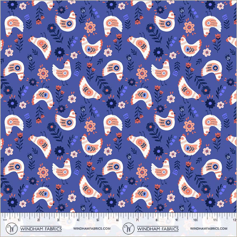 PREORDER - Windham - Natalie Briscoe - Folky Chicken - Chickens And Flowers - 55238-4 Royal - Expected Release April 2026