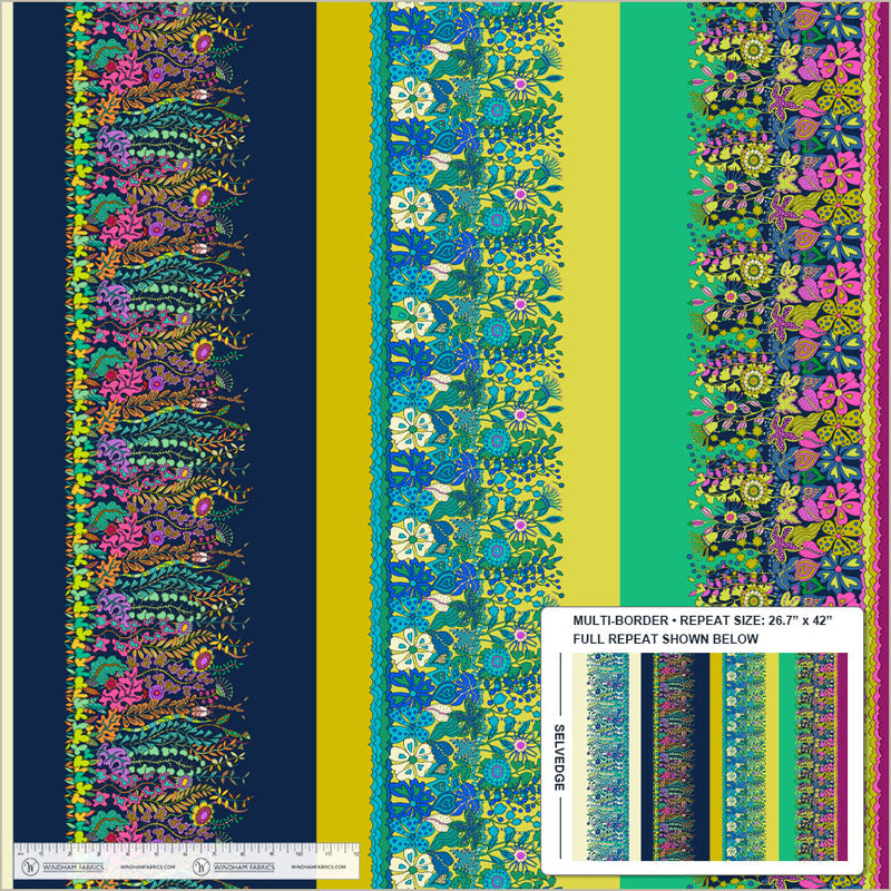PREORDER - Windham - Sally Kelly - Sunshine - Hedgerow - Floral Border Stripe - 54982D-X Multi - Expected Release April 2026
