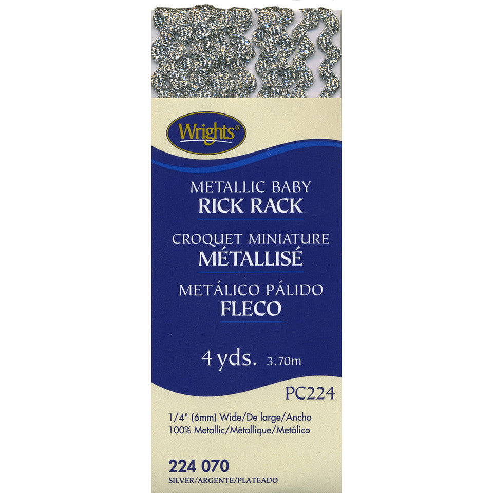 Wrights Miniature Silver Rick Rack - 1/4" Wide x 4 Yards - 1 Package