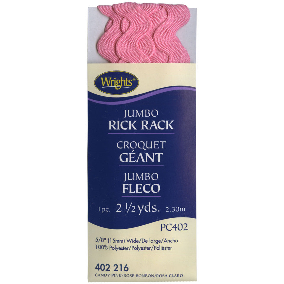 Wrights Jumbo Canary Pink Rick Rack - 5/8" Wide x 2-1/2 Yards - 1 Package