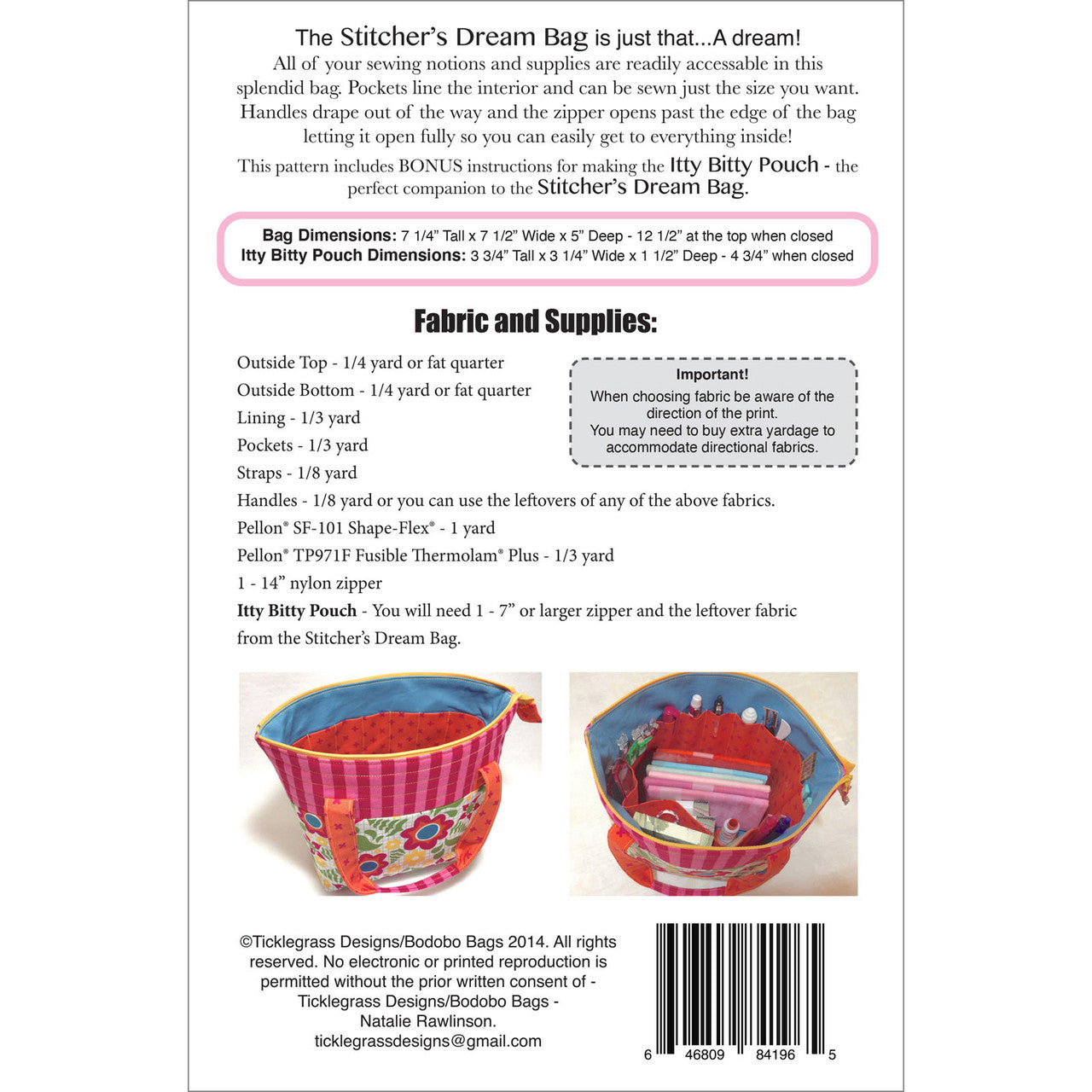 Stitcher's Dream Bag Pattern By Ticklegrass Designs