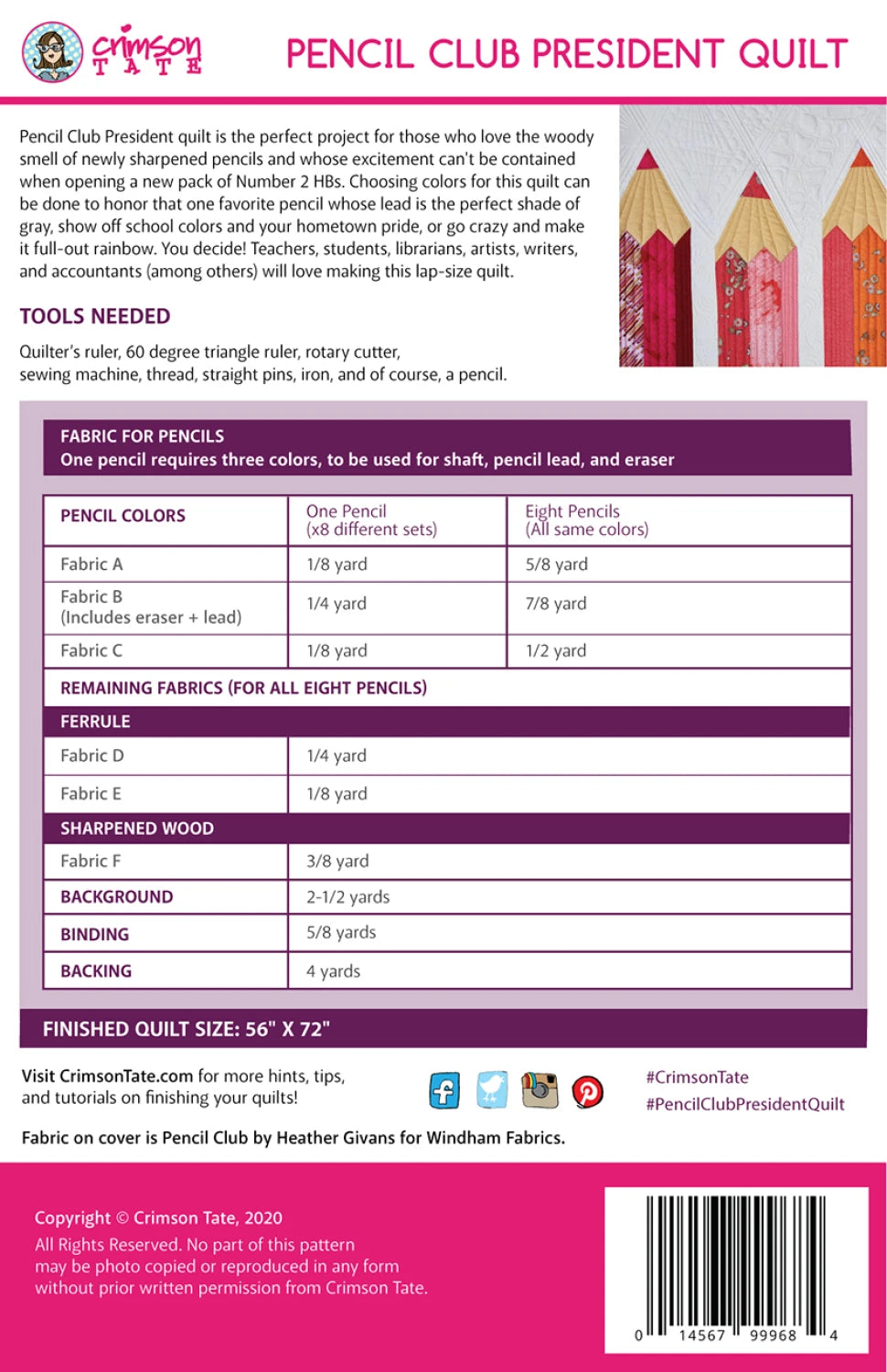 Pencil Club President Quilt Pattern By Crimson Tate