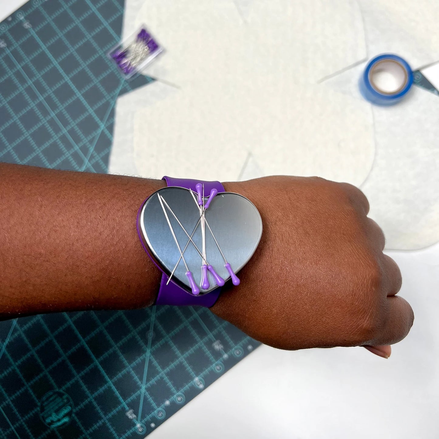 The Gypsy Quilter Magnetic Pincushion With Slap Band Bracelet Heart Shape