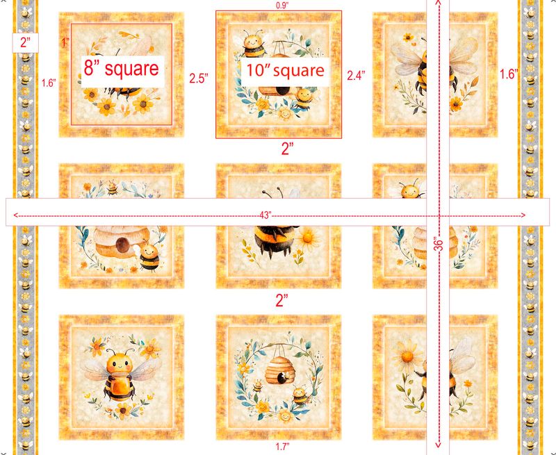 QT Fabrics - Buzz Buzz Buzz - Bee Picture Patches Panel - 2600 31700 X