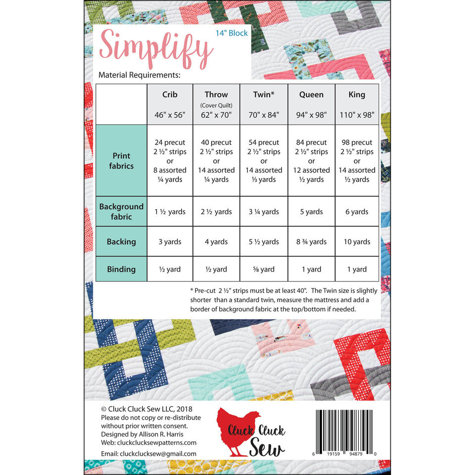 Simplify Quilt Pattern By Cluck Cluck Sew