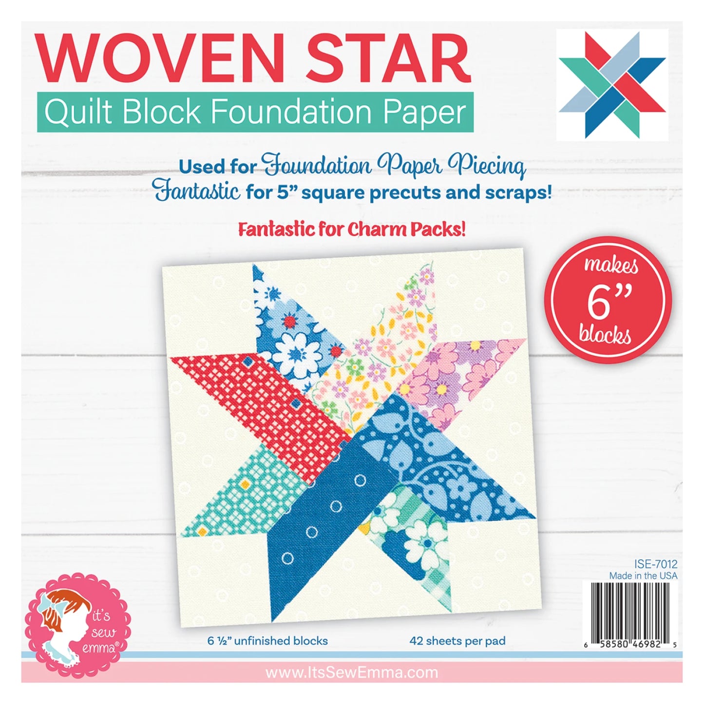 Its Sew Emma 6" Woven Star Quilt Block Foundation Papers