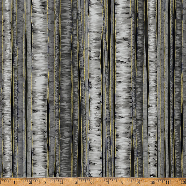 Hoffman Fabrics - Berries and Birch - Tree Trunks - X7795-4G-Black-Gold