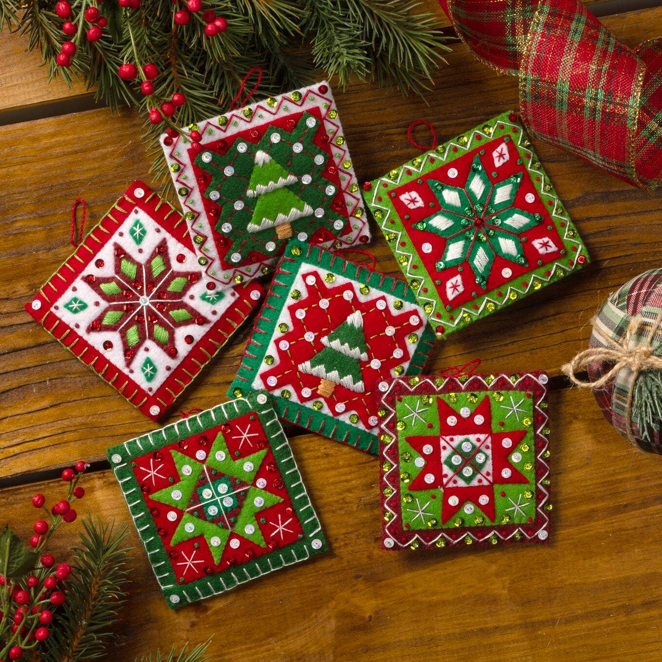 Bucilla ® Felt Christmas Quilt Squares Ornament Kit
